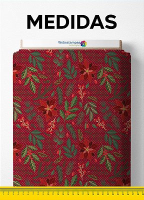 Tecido Veludo Suede Estampa Digital Flores Natalinas Vermelho 1,40m de Largura