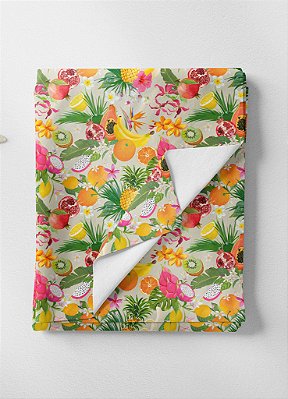 Tecido Veludo Suede Estampa Digital Frutas Fundo Bege 1,40m de Largura