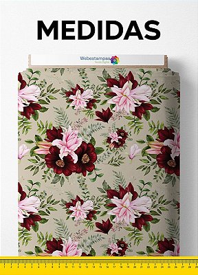 Tecido Veludo Suede Estampa Digital Natal Floral  1,40m de Largura