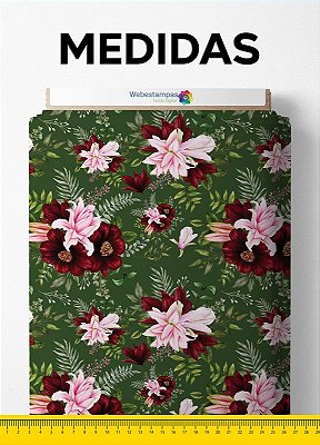 Tecido Veludo Suede Estampa Digital Natal Floral Verde 1,40m de Largura