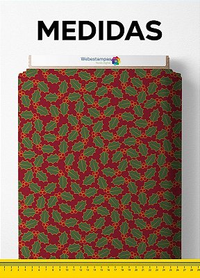 Tecido Veludo Suede Estampa Digital Ramos de Natal Vermelho 1,40m de Largura