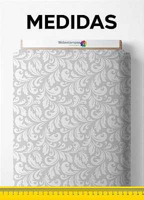 Tecido Tricoline Misto Estampa Digital Arabesco Cinza 1,55 de Largura