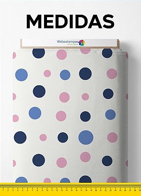 Tecido Tricoline Estampa Digital Bolinhas Azul com Rosa 1,55 de Largura