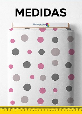 Tecido Tricoline Estampa Digital Bolinhas Pink com Cinza 1,55 de Largura