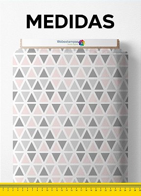 Tecido Tricoline Estampa Digital Triângulos Cinza com Rosa 1,55 de Largura