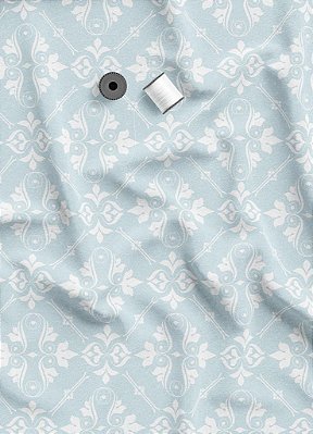 Tecido Microfibra Estampa Digital Arabesco Clássico Azul Claro 1,55m de Largura