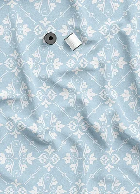 Tecido Microfibra Estampa Digital Arabesco Clássico Fundo Azul 1,55m de Largura