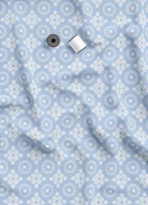 Tecido Microfibra Estampa Digital Circulo Arabesco Branco e Azul 1,55m de Largura