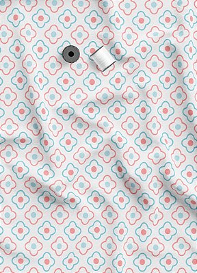 Tecido Microfibra Estampa Digital Flores Azul e Vermelho 1,55m de Largura