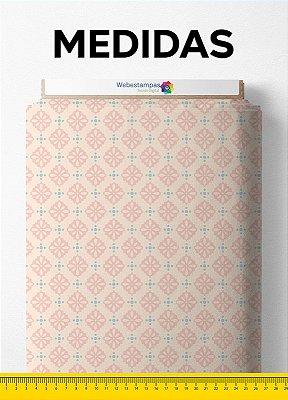Tecido Microfibra Estampa Digital Geometrico Floral Rose e Azul 1,55m de Largura