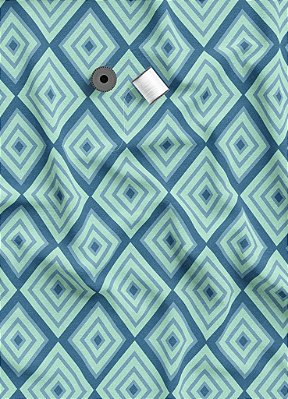 Tecido Microfibra Estampa Digital Losangos Azul e Verde 1,55m de Largura