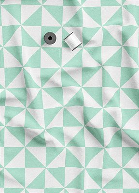 Tecido Microfibra Estampa Digital Triângulos Verde e Branco 1,55m de Largura