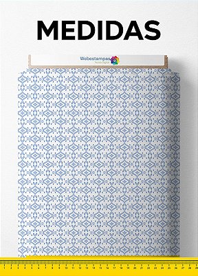 Tecido Micropercal Estampa Digital Arabesco com Ramos Azul e Branco 1,55m de Largura