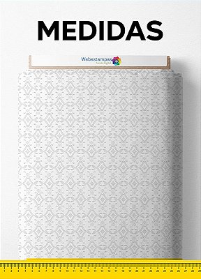 Tecido Micropercal Estampa Digital Arabesco com Ramos Cinza e Branco 1,55m de Largura