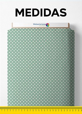 Tecido Micropercal Estampa Digital Bolinha Branca Fundo Verde 1,55m de Largura