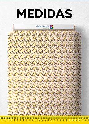 Tecido Micropercal Estampa Digital Bolinhas Laranja e Amarelo 1,55m de Largura