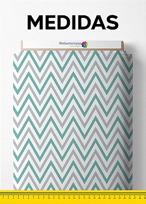Tecido Micropercal Estampa Digital Chevron Azul, Palha e Branco 1,55m de Largura