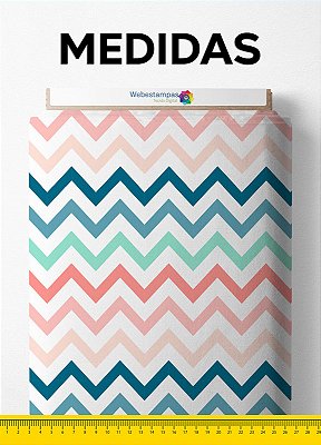 Tecido Micropercal Estampa Digital Chevron Laranja e Azul 1,55m de Largura