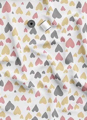 Tecido Oxford Estampa Digital Corações Rosa, Cinza e Amarelo 1,55m de Largura