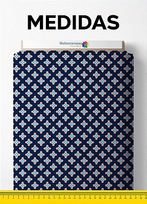 Tecido Oxford Estampa Digital Poa Geometrico Fundo Marinho 1,55m de Largura