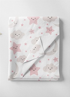 Tecido Oxford Estampa Digital Nuvens Rosa e Cinza 1,55m de Largura