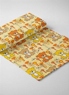 Tecido Oxford Estampa Digital Ursos Laranja e Amarelo 1,55m de Largura