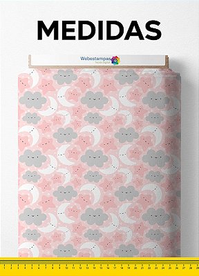 Tecido Tactel Estampa Digital Céu Fundo Rosa 1,55m de Largura