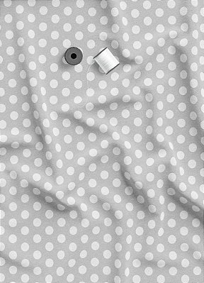 Tecido Velboa Estampa Digital Poa Branco Médio Fundo Cinza 1,55m de Largura