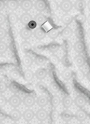 Tecido Veludo Suede Estampa Digital Arabesco Branco Fundo Cinza 1,40m de Largura