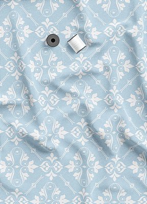 Tecido Veludo Suede Estampa Digital Arabesco Clássico Fundo Azul 1,40m de Largura