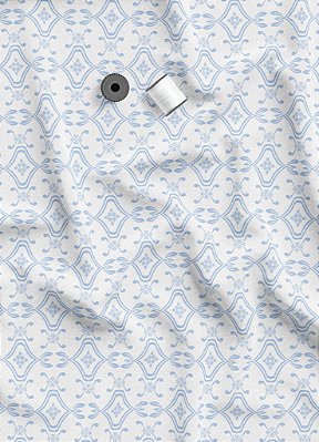 Tecido Veludo Suede Estampa Digital Arabesco com Ramos Azul e Branco 1,40m de Largura