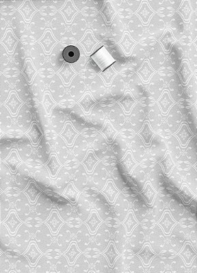 Tecido Veludo Suede Estampa Digital Arabesco com Ramos Branco e Cinza 1,40m de Largura