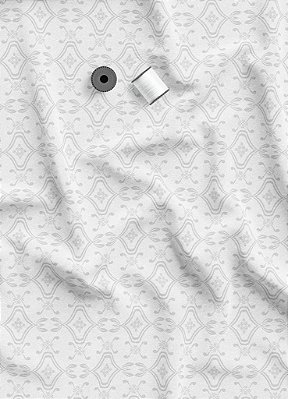 Tecido Veludo Suede Estampa Digital Arabesco com Ramos Cinza e Branco 1,40m de Largura