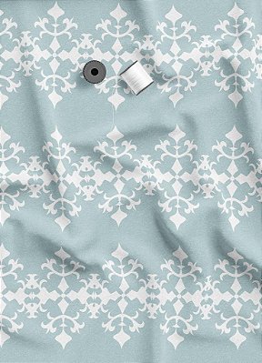 Tecido Veludo Suede Estampa Digital Arabesco Unidos Fundo Azul 1,40m de Largura