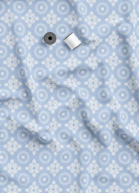 Tecido Veludo Suede Estampa Digital Circulo Arabesco Branco e Azul 1,40m de Largura