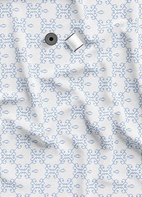 Tecido Veludo Suede Estampa Digital Mini Geometrico Azul e Branco 1,40m de Largura
