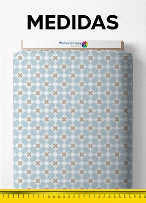 Tecido Veludo Suede Estampa Digital Mini Trevo Palha Fundo Azul 1,40m de Largura