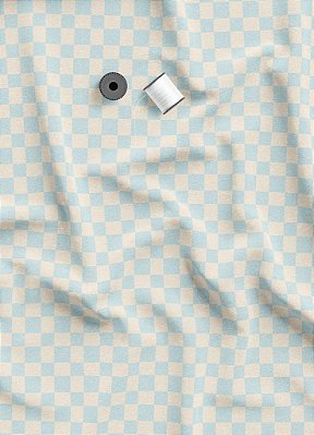 Tecido Veludo Suede Estampa Digital Quadriculado Azul e Palha 1,40m de Largura
