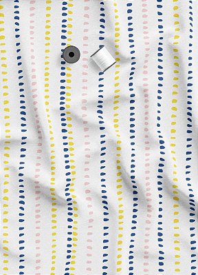 Tecido Tricoline Misto Estampa Digital Linhas Azul e Amarelo 1,50m de Largura