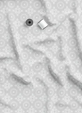 Tecido Tricoline Estampa Digital Arabesco Branco Fundo Cinza 1,50m de Largura