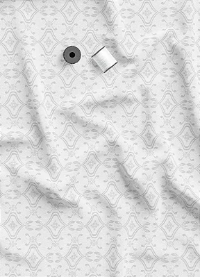Tecido Tricoline Estampa Digital Arabesco com Ramos Cinza e Branco 1,50m de Largura