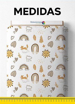 Tecido Tricoline Estampa Digital Solzinho e Arco-Íris 1,50m de Largura