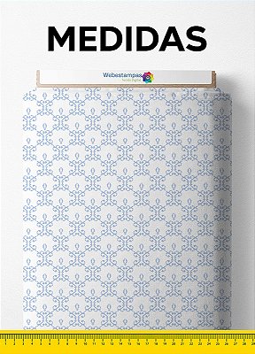 Tecido Micropercal Estampa Digital Arabesco Azul Fundo Branco 1,55m de Largura