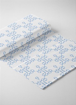 Tecido Veludo Suede Estampa Digital Arabesco Azul Fundo Branco 1,40m de Largura