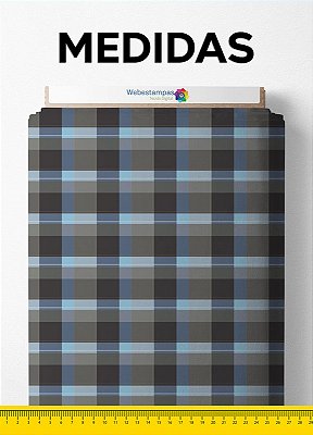 Tecido Veludo Suede Estampa Digital Xadrez Azul e Marrom 1,40m de Largura