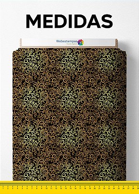 Tecido Tactel Estampa Digital Arabesco Dourado Degradê 1,55m de Largura