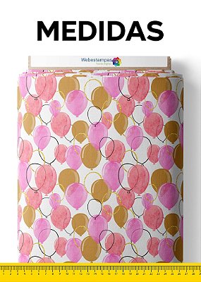 Tecido Micropercal Estampa Digital Balões Rosa, Vermelho e Amarelo 1,55m de Largura
