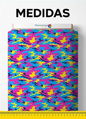 Tecido Micropercal Estampa Digital Camuflada Rosa, Azul e Amarela 1,55m de Largura