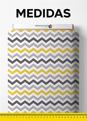 Tecido Micropercal Estampa Digital Chevron Cinza e Amarelo 1,55m de Largura