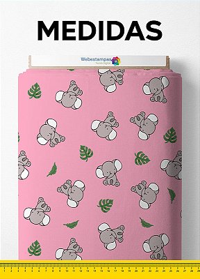 Tecido Micropercal Estampa Digital Elefantinho Fundo Rosa 1,55m de Largura